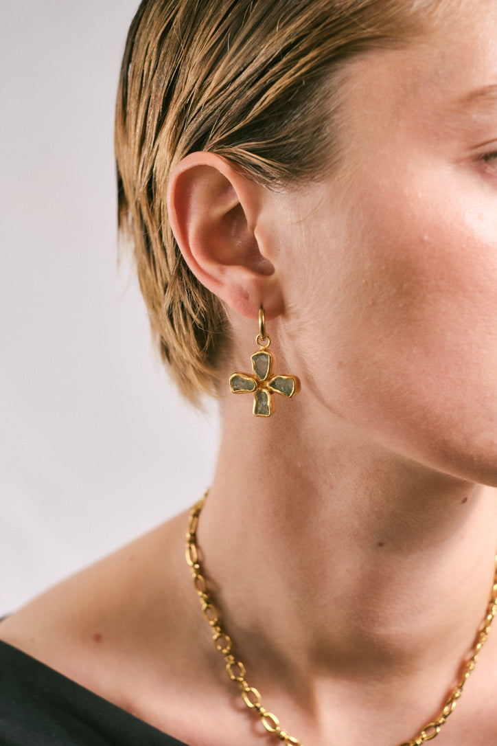 Aquamarine Cross Earrings