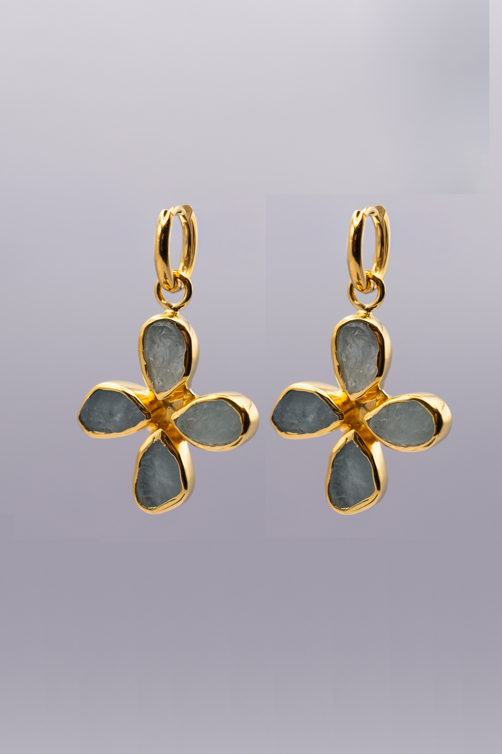 Aquamarine Cross Earrings